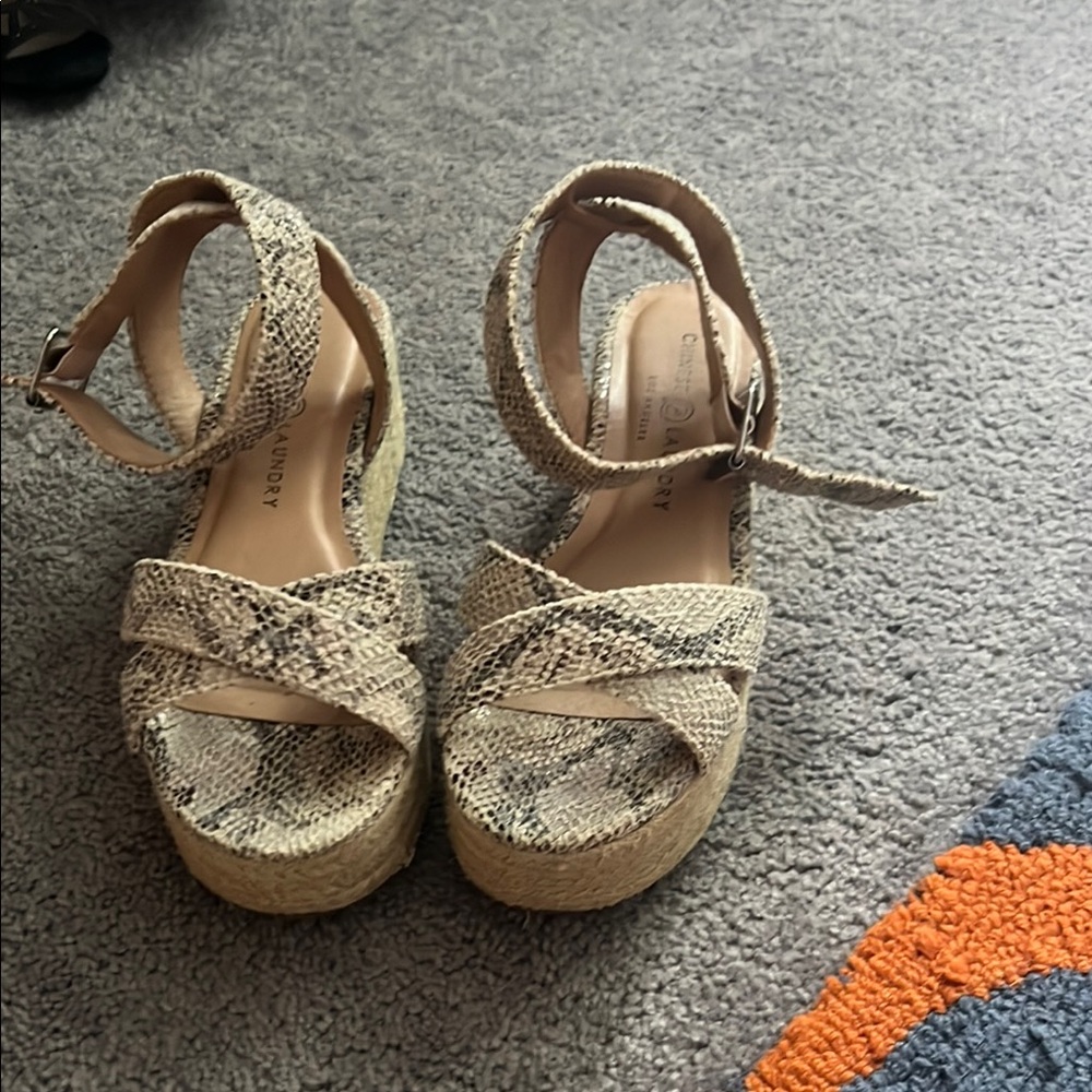 Chinese Laundry Cream and Tan Espadrilles with Ankle Strap